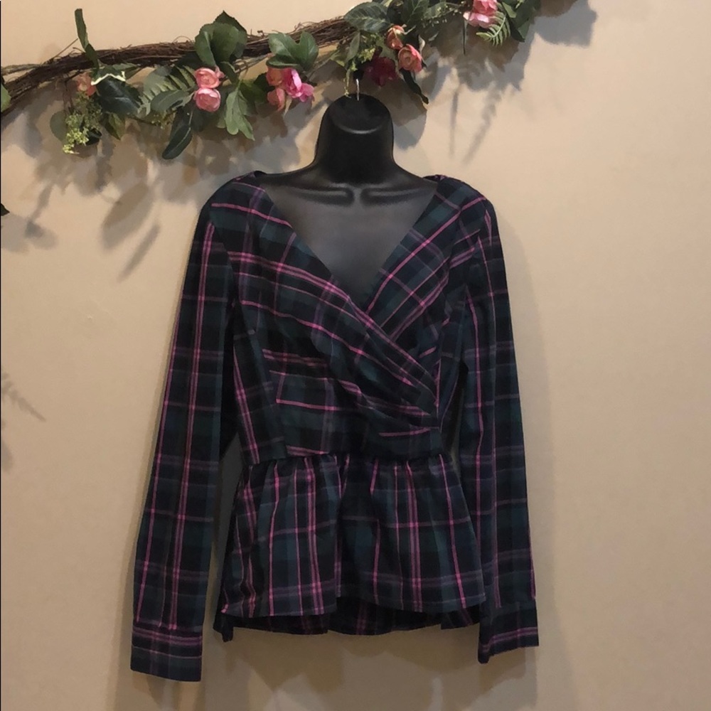 1901 Plaid Peplum Top